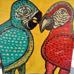 Painting two parrots.